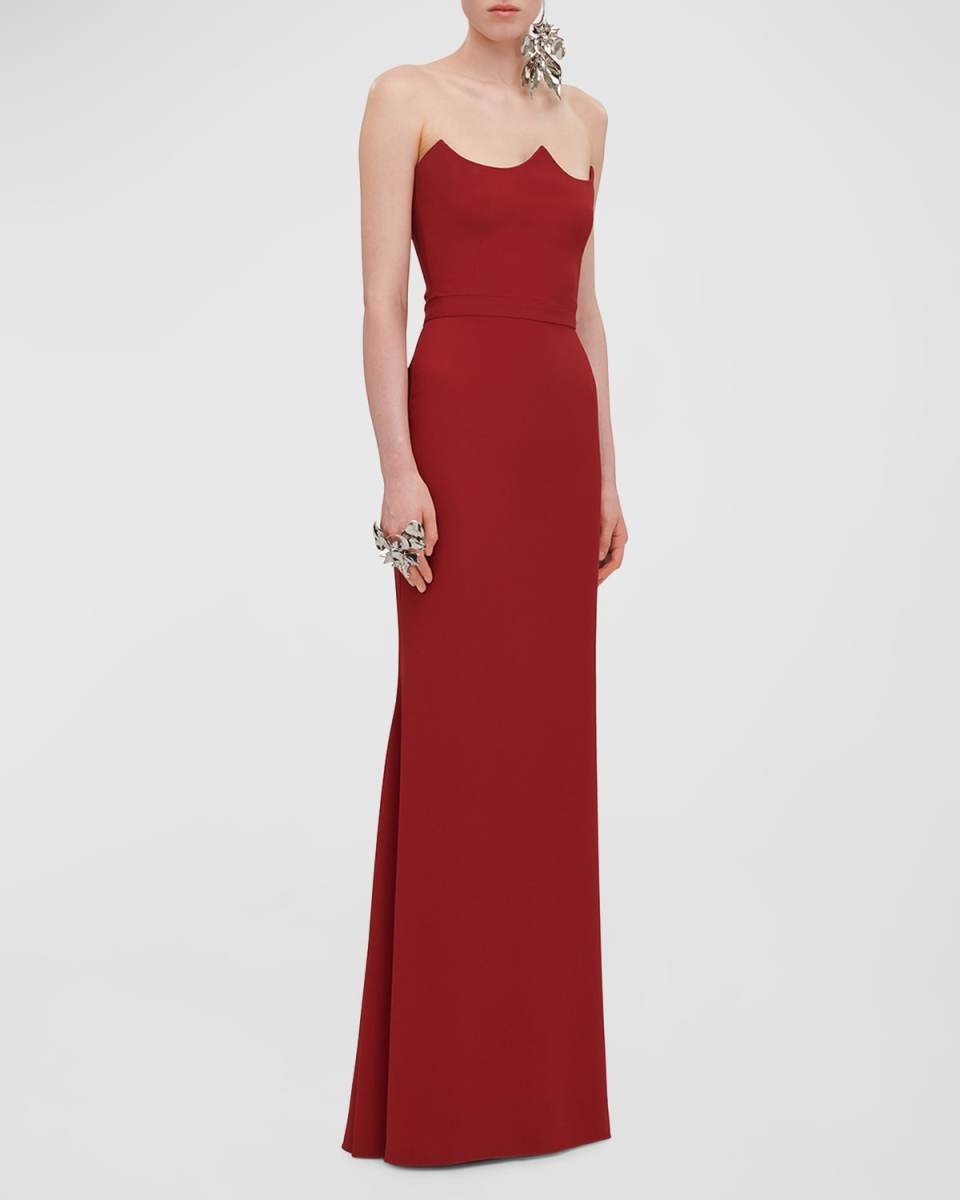 Curved Strapless Trumpet Evening Gown